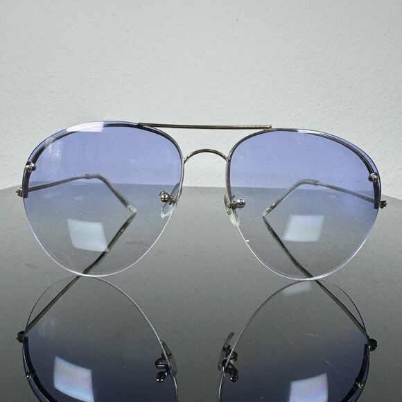 RENAULD AVIATOR GOLD METAL HALF RIM SUNGLASSES JAPAN Blue Lenses - Picture 1 of 13